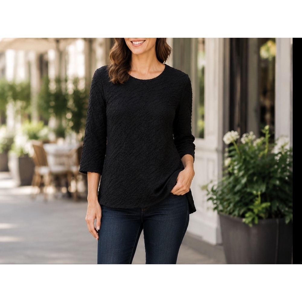Habitat Clothes To Live In Large Women's Crinkle Textured 3/4 Sleeve